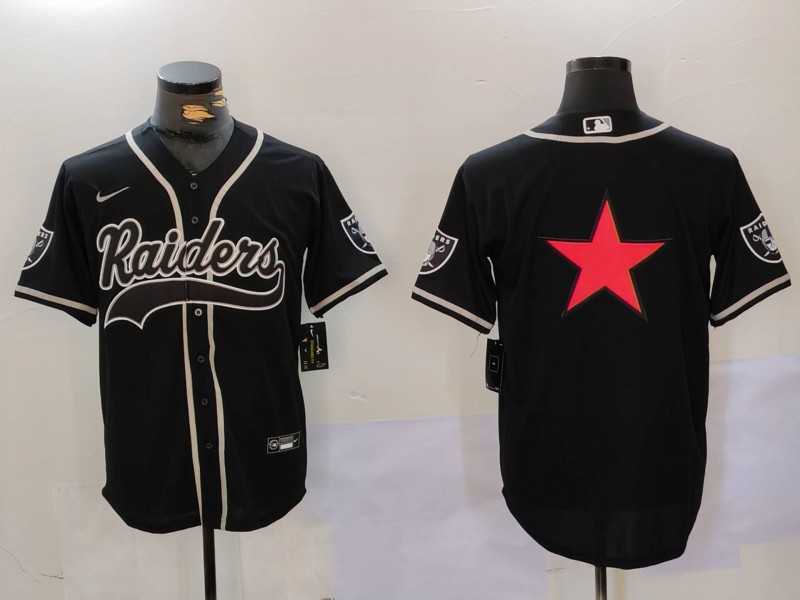 Mens Las Vegas Raiders Black Team Big Logo With Patch Cool Base Stitched Baseball Jerseys